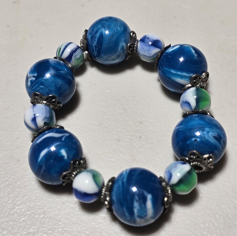 Vtg Chunky Silver Handmade Ball Stretch Bracelet Lot 5